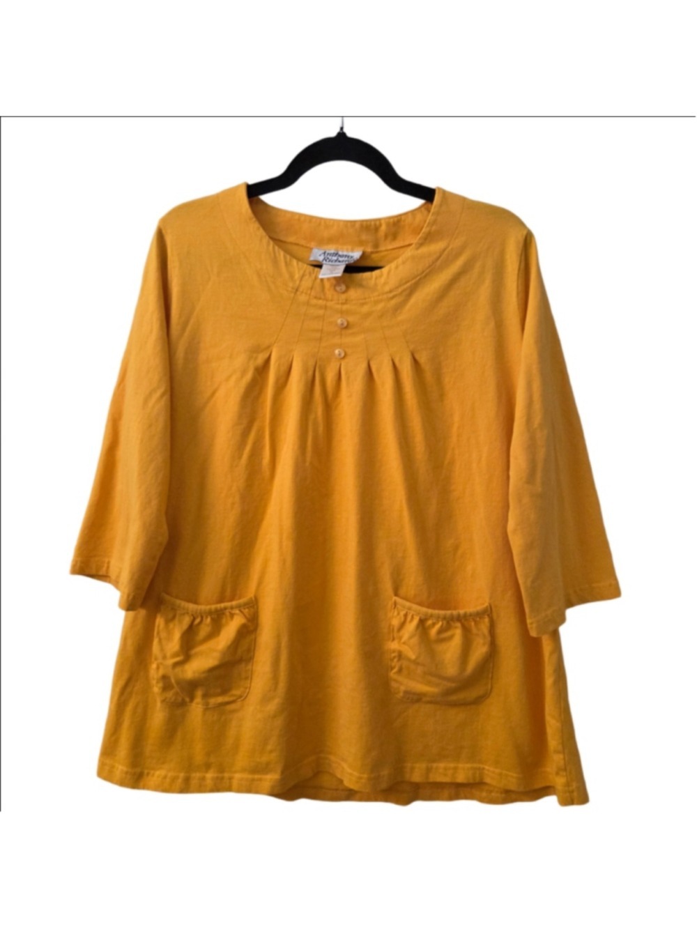 Anthony Richards Yellow Cotton 3/4 Sleeve Tunic Top Medium